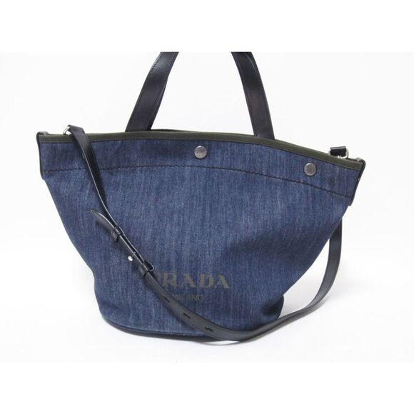 Prada Tote Shoulder Bag Pouch Denim Canvas Blue - Picture 1 of 10